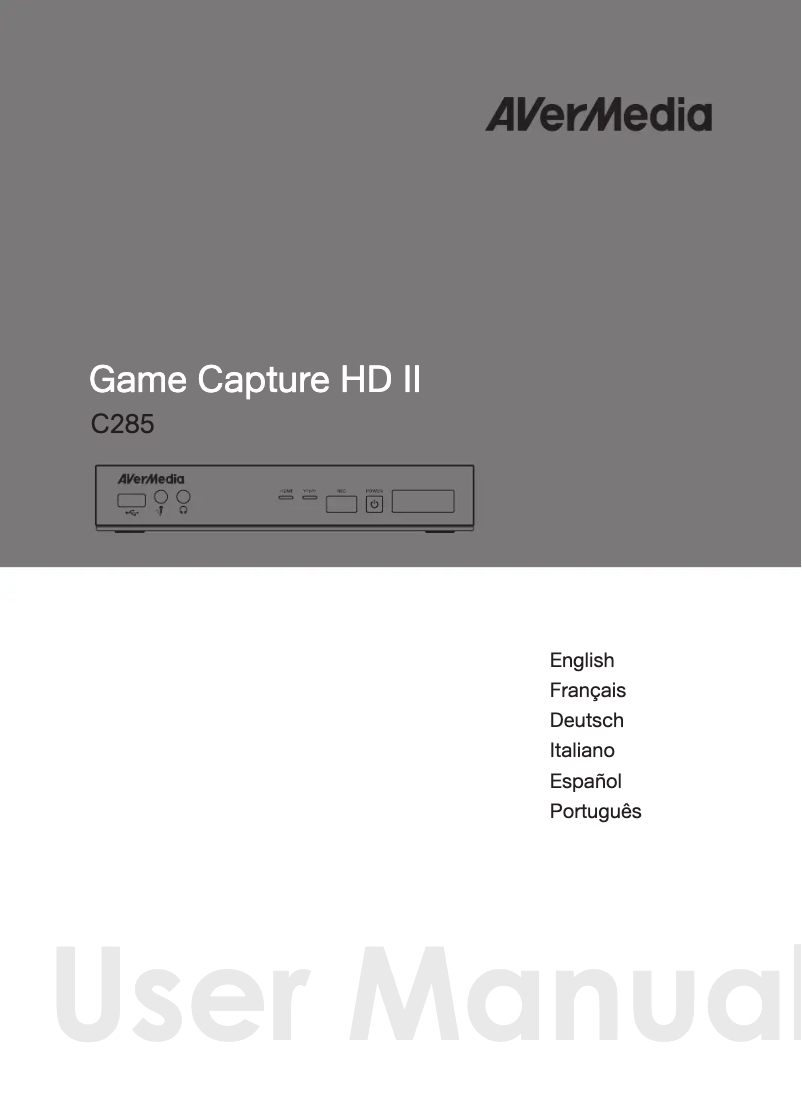 Page n°1 - Manuel utilisateur AVerMedia Live Streamer CAM 315PW315