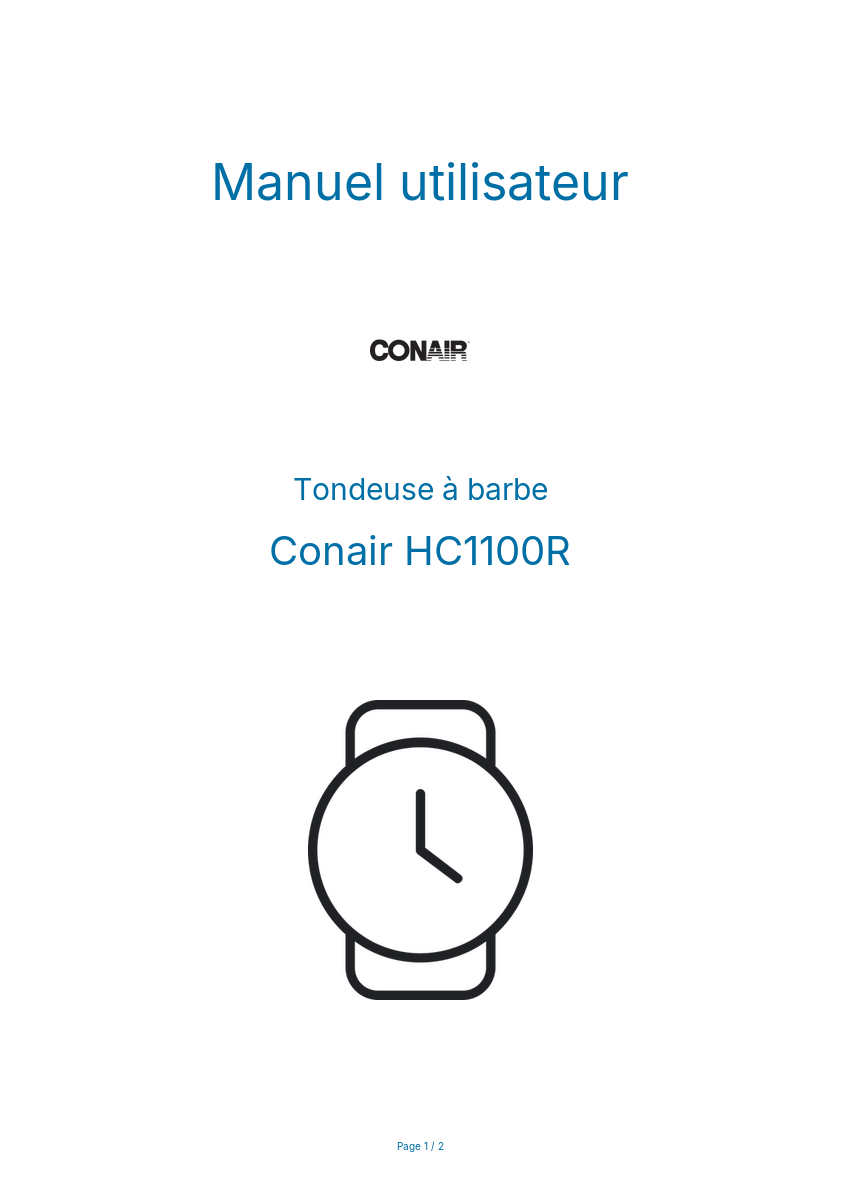 Page n°1 - Manuel utilisateur Conair HC1100R