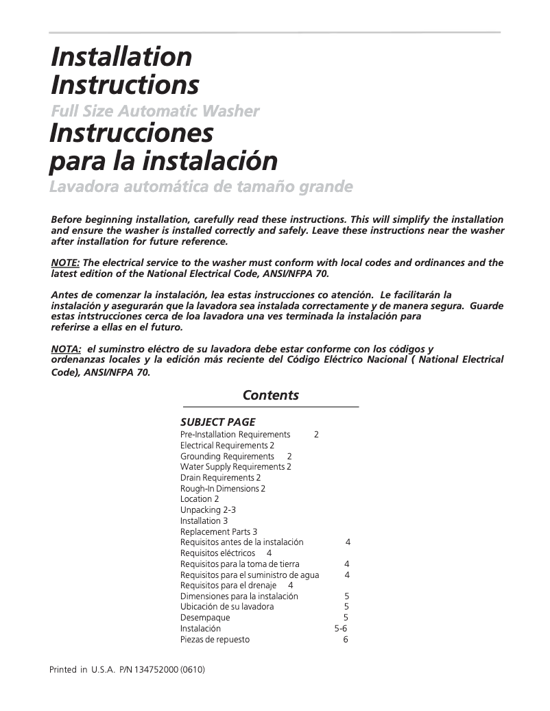 Page 1 de la notice Guide d'installation Frigidaire NMWS336FS