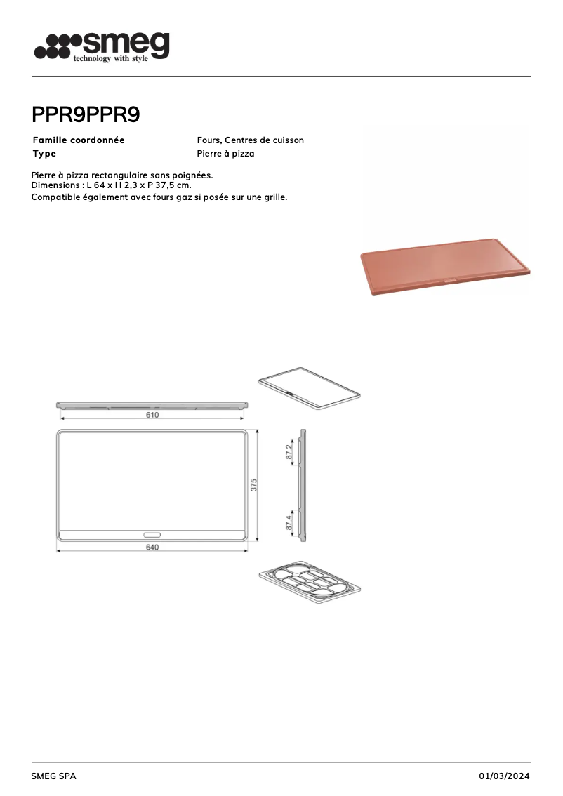 Page 1 de la notice Fiche technique Smeg PPR9