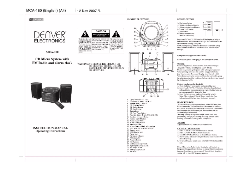 Page 1 de la notice Manuel utilisateur Denver MCA-180