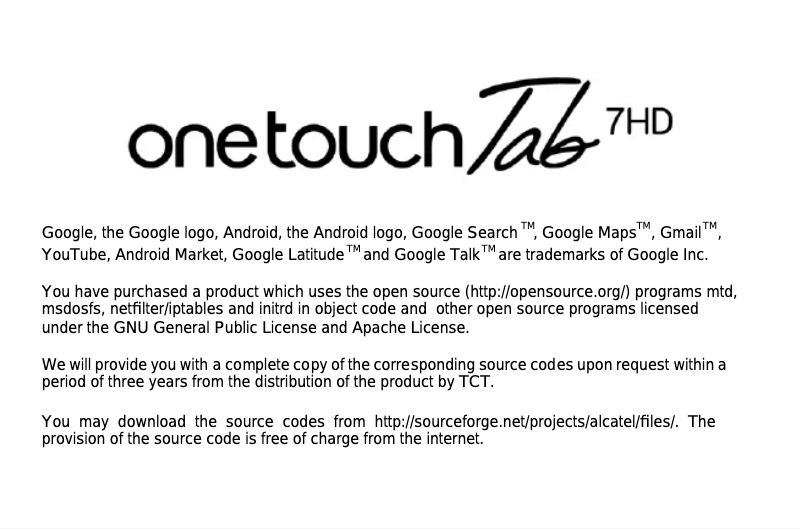 Page 1 de la notice Manuel utilisateur Alcatel One Touch Tab 7 HD