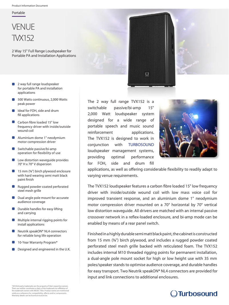 Page n°1 - Fiche technique Turbosound TVX152