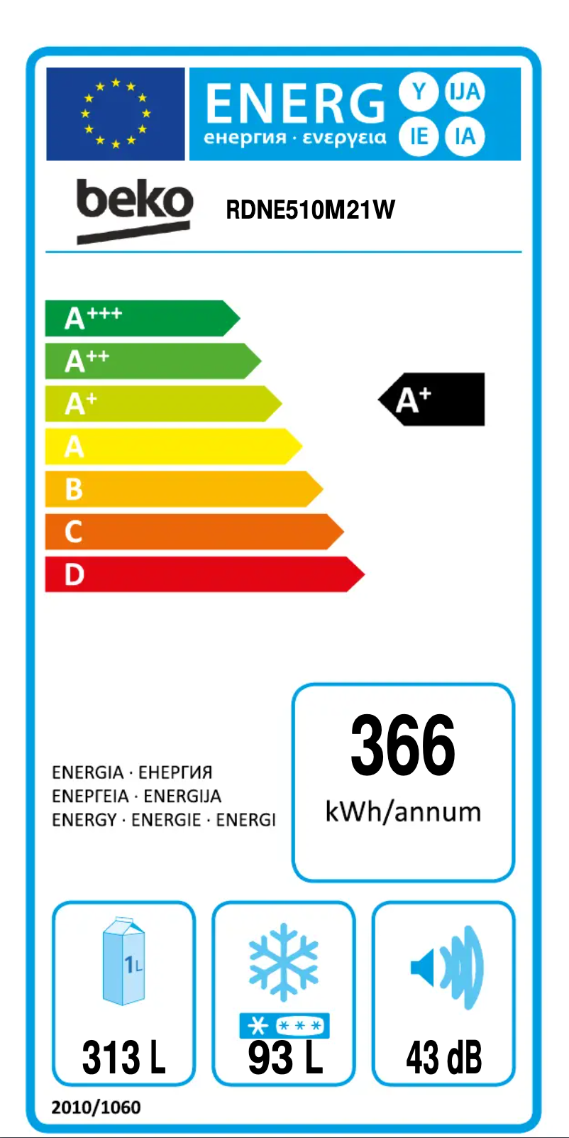 Page n°1 - Label énergétique Beko RDNE510M21W