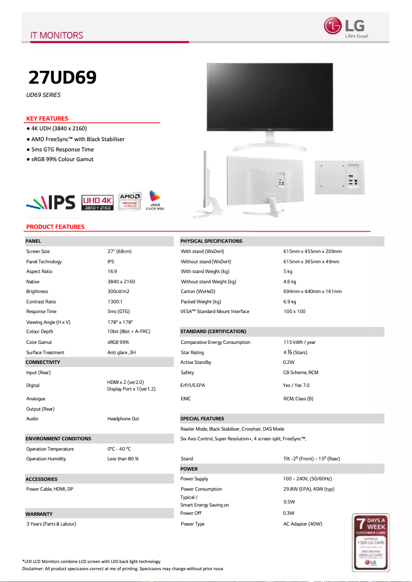 Image de la première page du manuel de l'appareil 27UD69-W