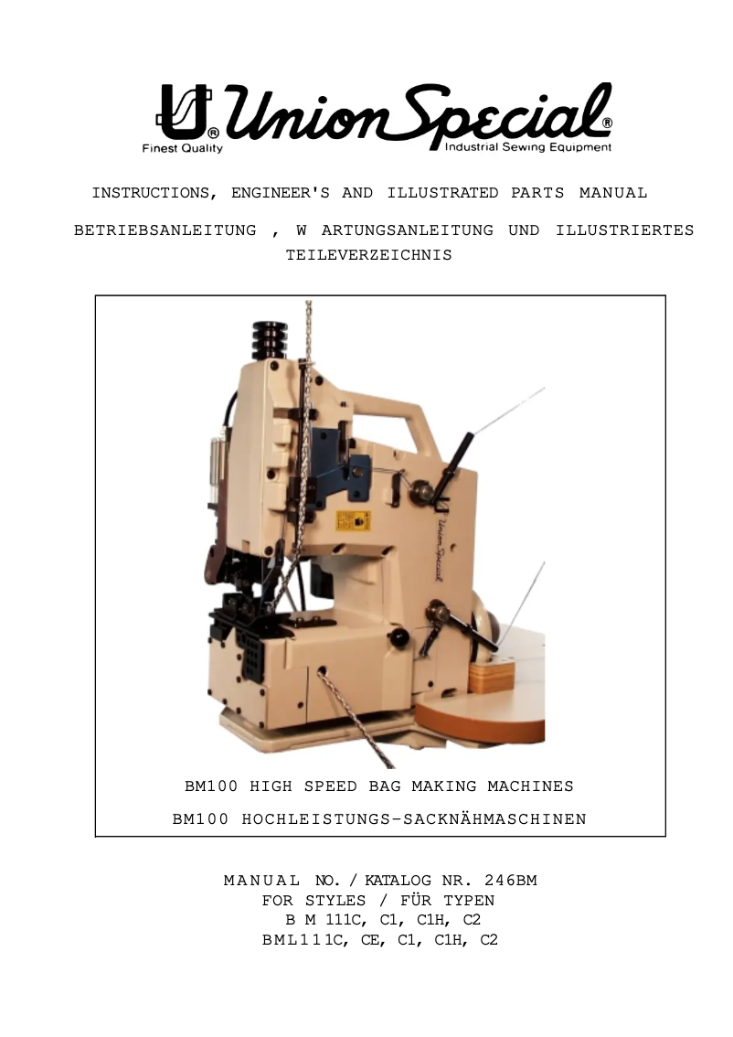 Page n°1 - Manuel utilisateur Union Special BML111C1