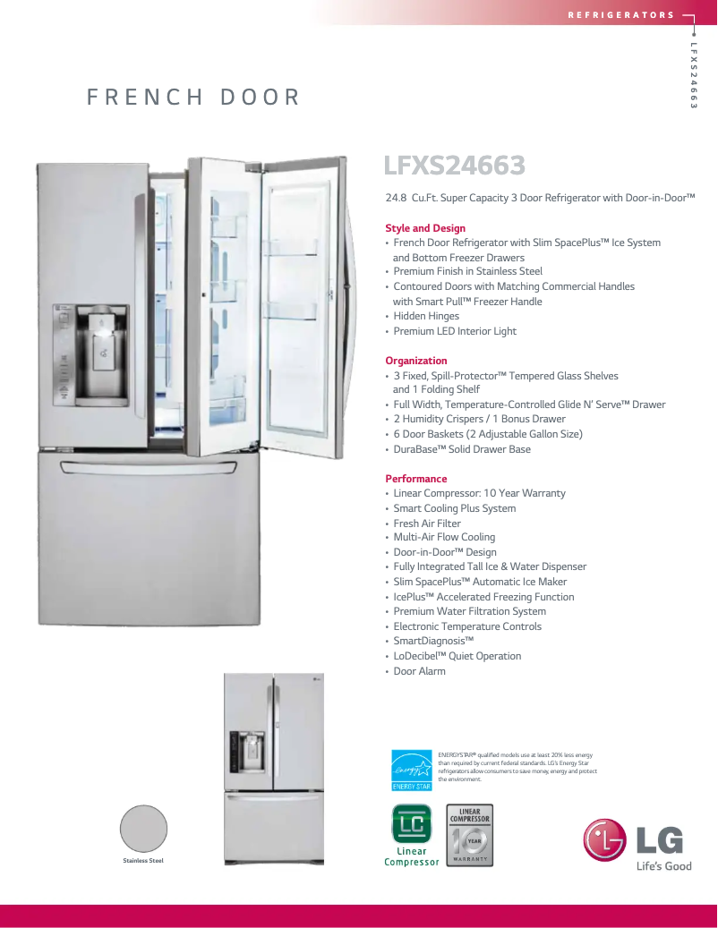 Page 1 de la notice Fiche technique LG LFXS24663S