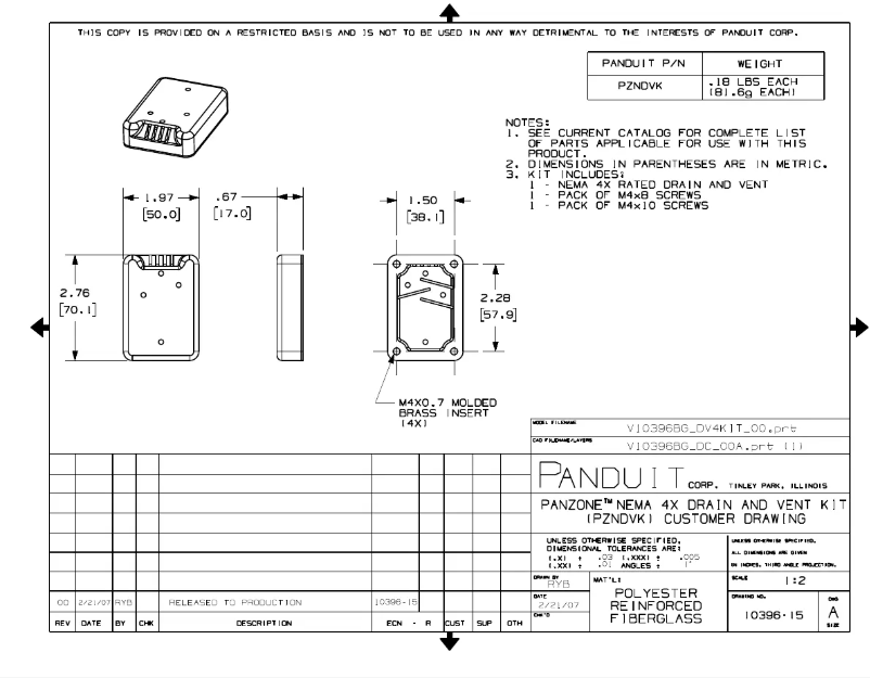 Página 1 del manual Dibujo técnico Panduit PZNDVK