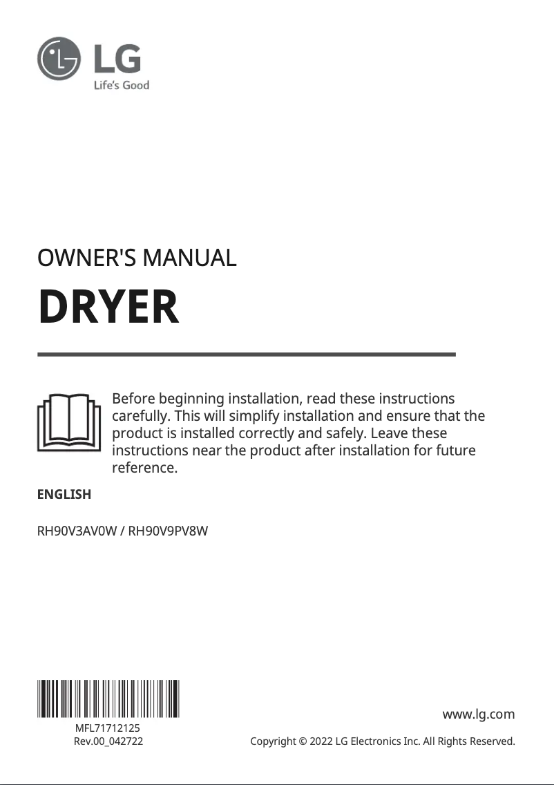 Page 1 de la notice Manuel utilisateur LG RH90V9PV8W