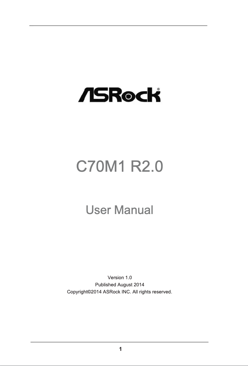 Page n°1 - Manuel utilisateur Asrock C70M1 R2.0