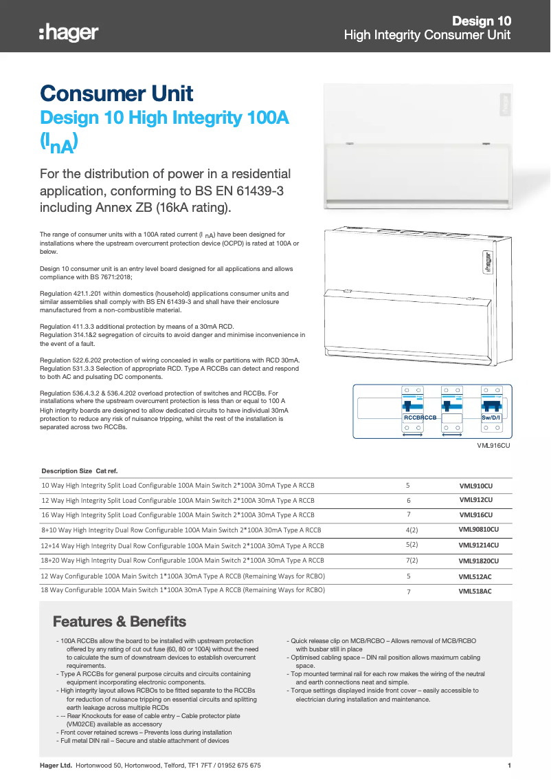 Page n°1 - Fiche technique Hager VML512AC