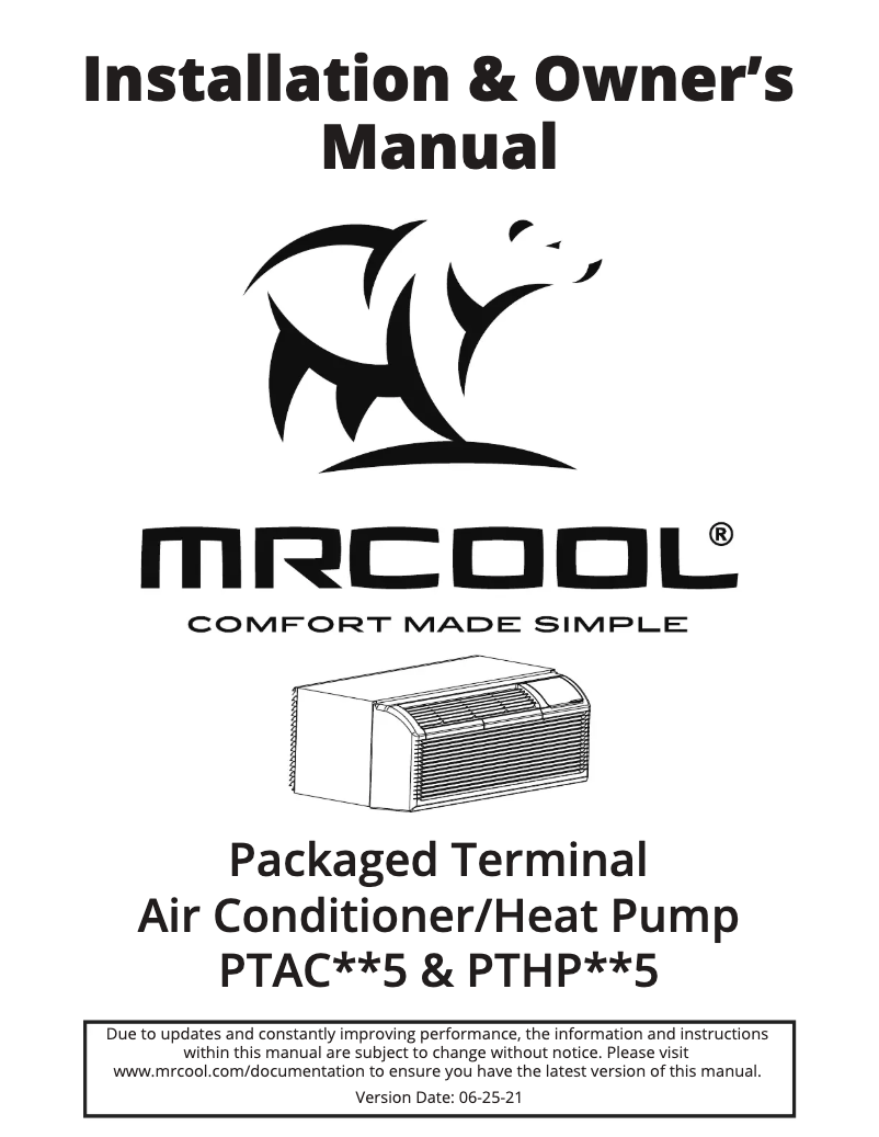 Page 1 de la notice Manuel utilisateur MRCOOL PTAC12335