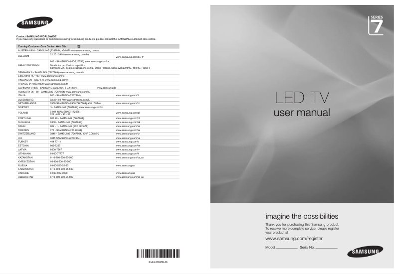 Page 1 de la notice Manuel utilisateur Samsung UE40B7070WW