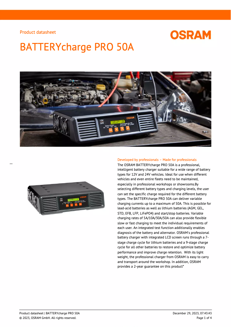 Image de la première page du manuel de l'appareil BATTERYcharge PRO 50A