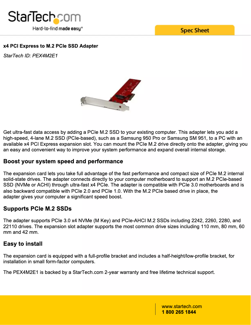 Page 1 de la notice Brochure StarTech.com PEX4M2E1