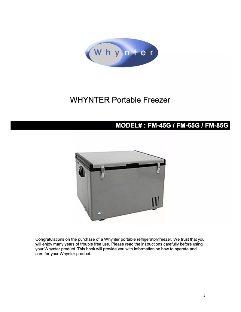 Page 1 de la notice Manuel utilisateur Whynter FM-65G