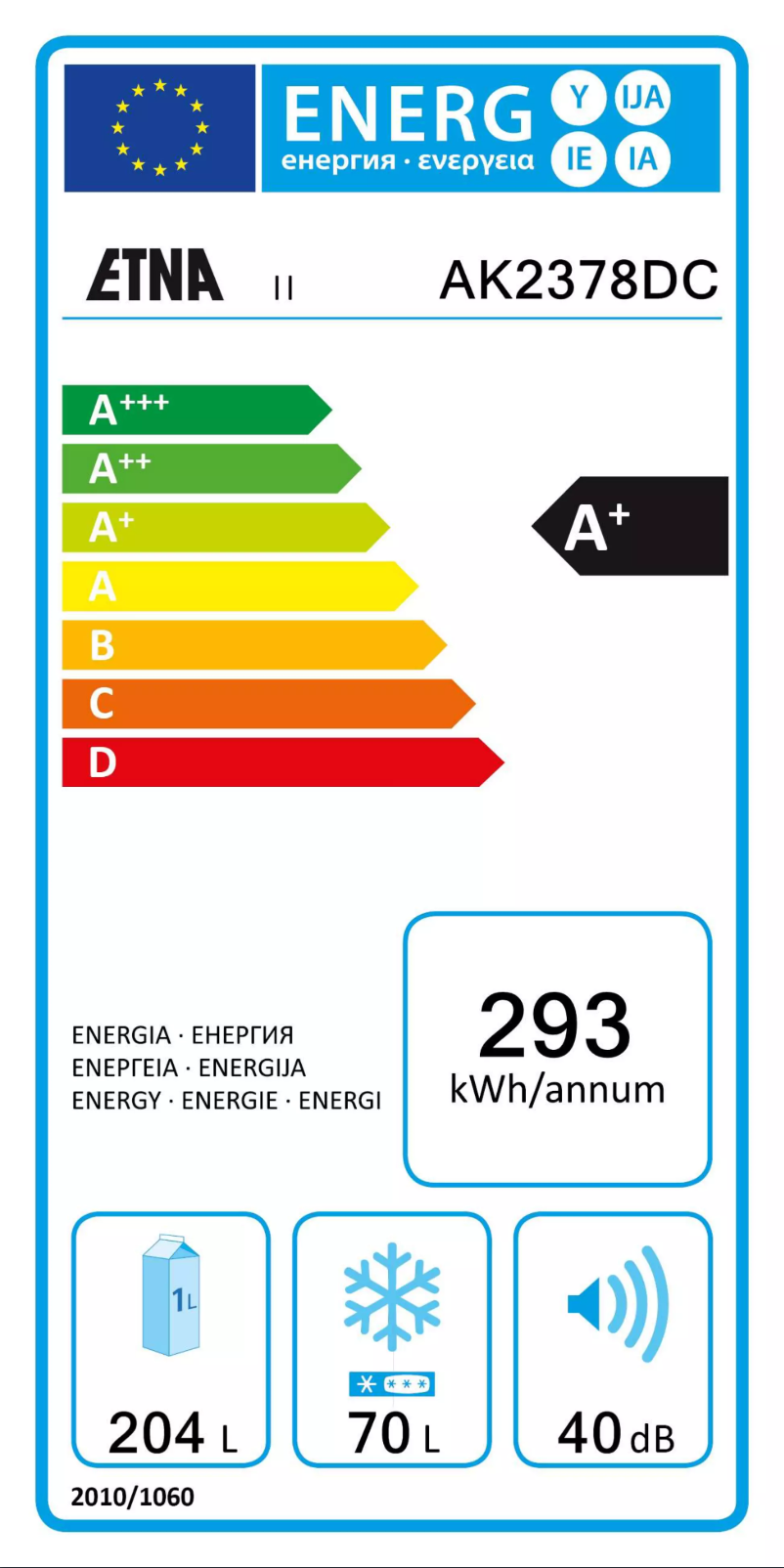 Page 1 de la notice Label énergétique Etna AK2378DC