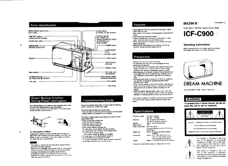 Image de la première page du manuel de l'appareil ICF-C900