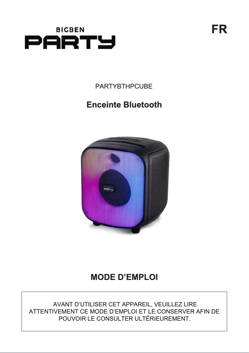 Page 1 de la notice Manuel utilisateur Bigben PARTYBTHPCUBE
