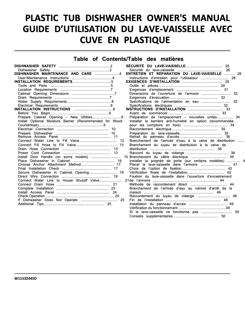 Page 1 de la notice Informations de garantie Whirlpool ADB1400AMW