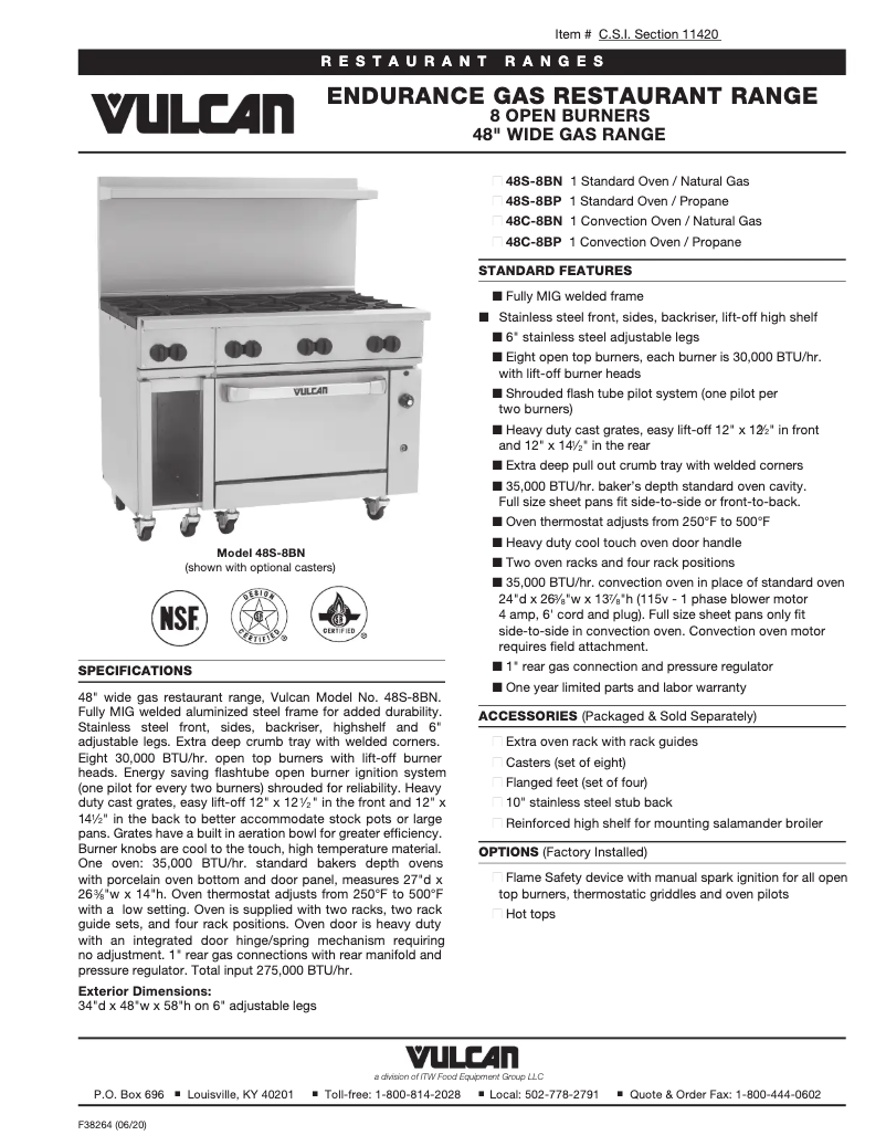 Page 1 de la notice Fiche technique Vulcan 48S-8B
