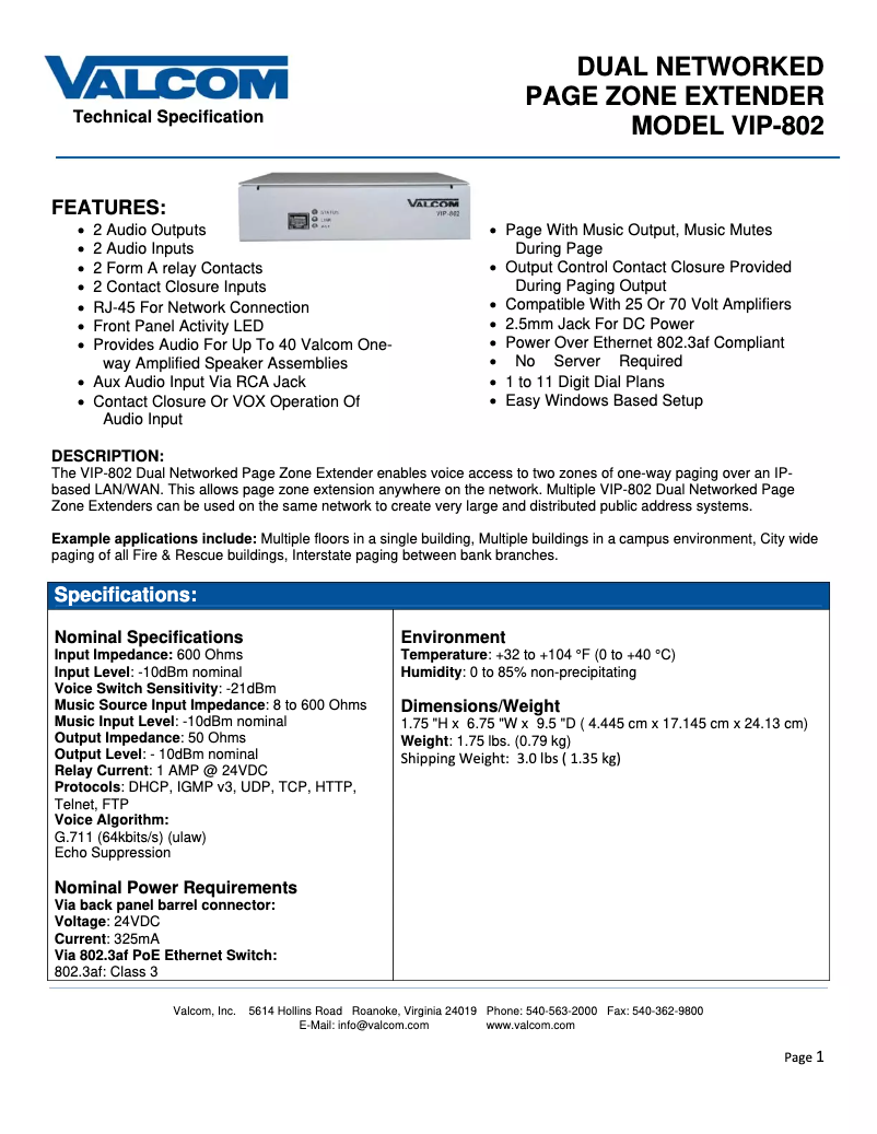 Image de la première page du manuel de l'appareil VIP-802