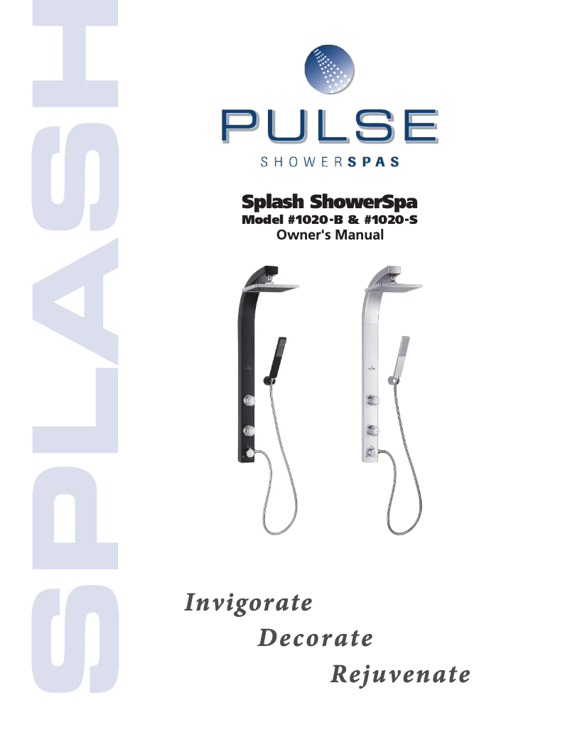 Page n°1 - Manuel utilisateur Pulse ShowerSpas Splash ShowerSpa 1020-S