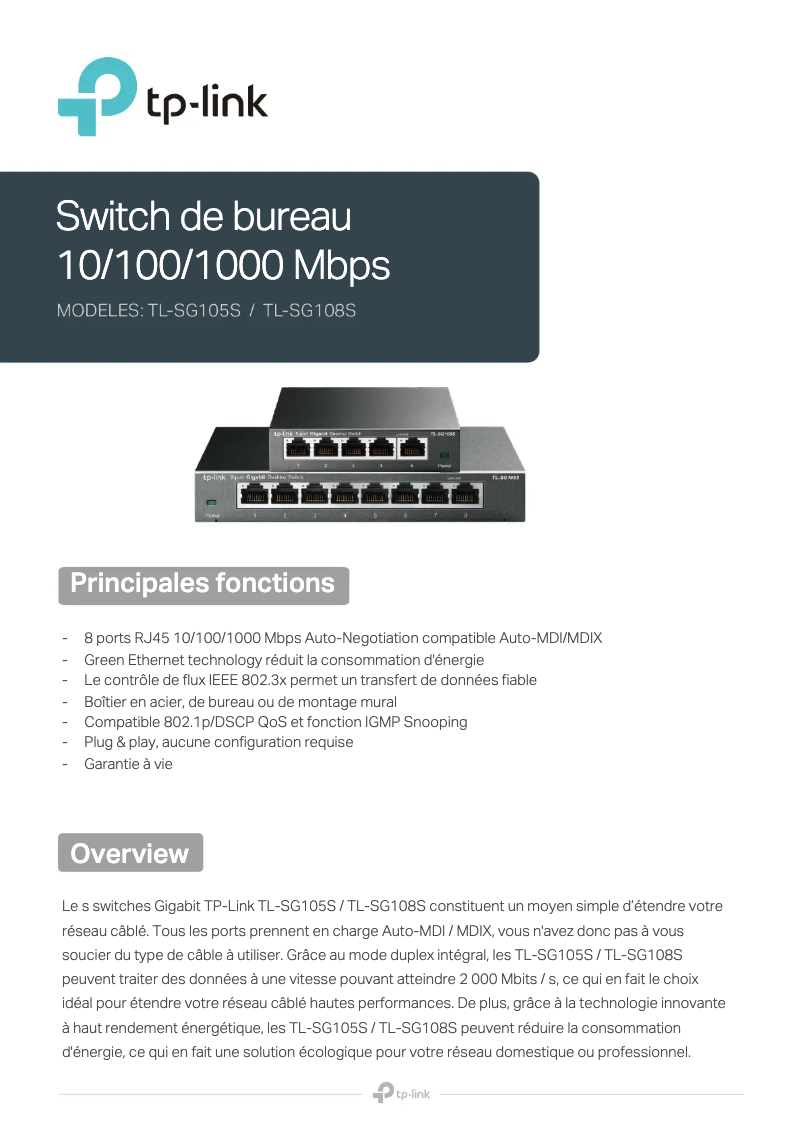 Página 1 del manual Guía de instalación TP-Link TL-SG108S