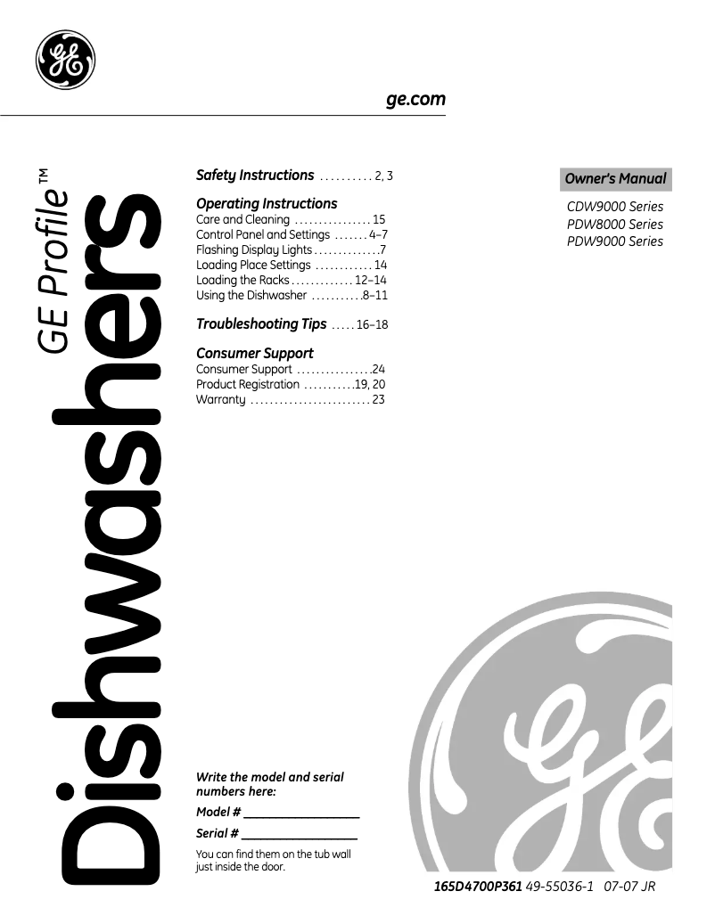 Page n°1 - Manuel d'utilisation et d'entretien GE Profile PDW8800JBB