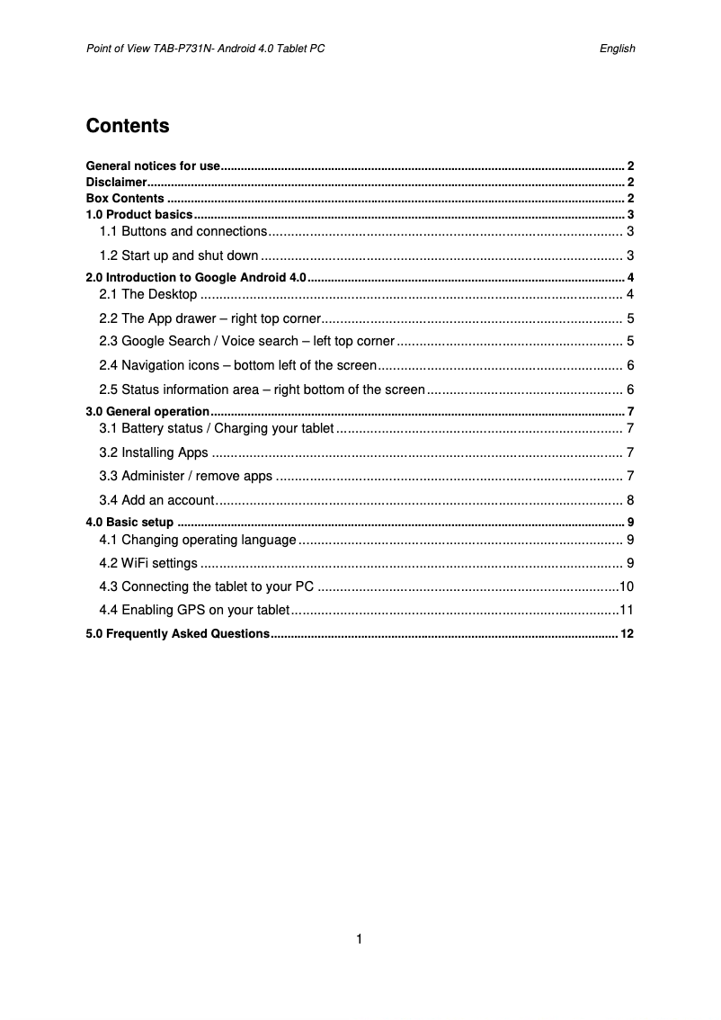 Page n°1 - Manuel utilisateur Point of View Mobii 731N