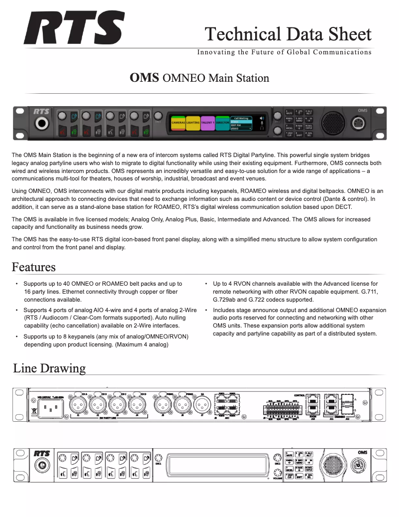 Page 1 de la notice Fiche technique RTS OMS