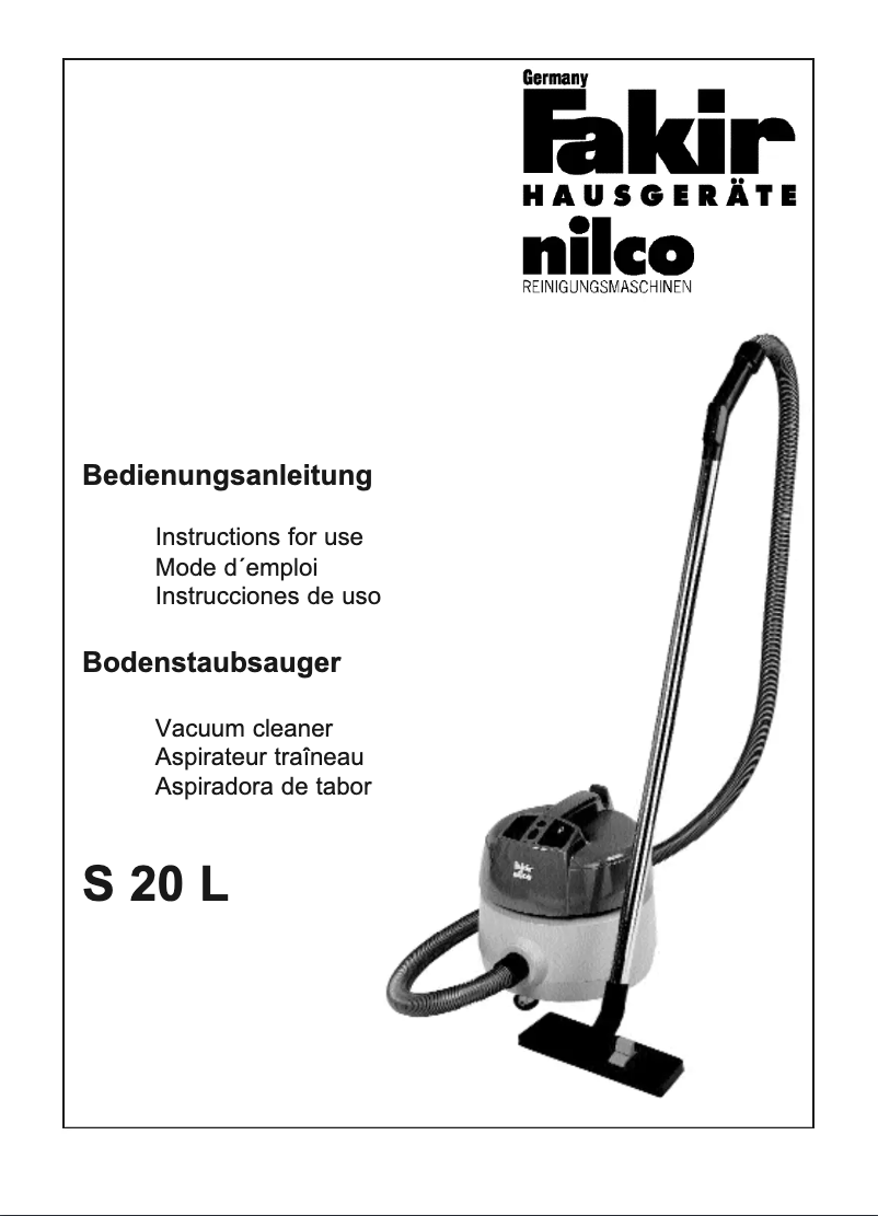 Page n°1 - Manuel utilisateur Fakir S 20 L
