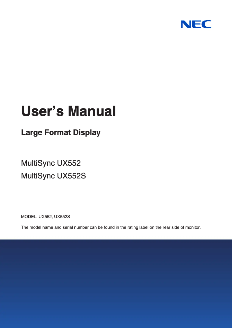Image de la première page du manuel de l'appareil MultiSync UX552