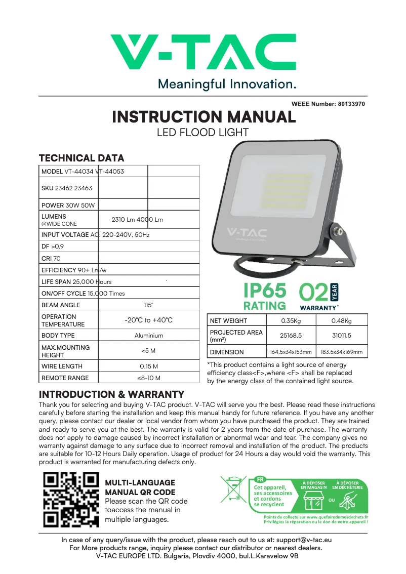 First page image of the manual for VT-44034