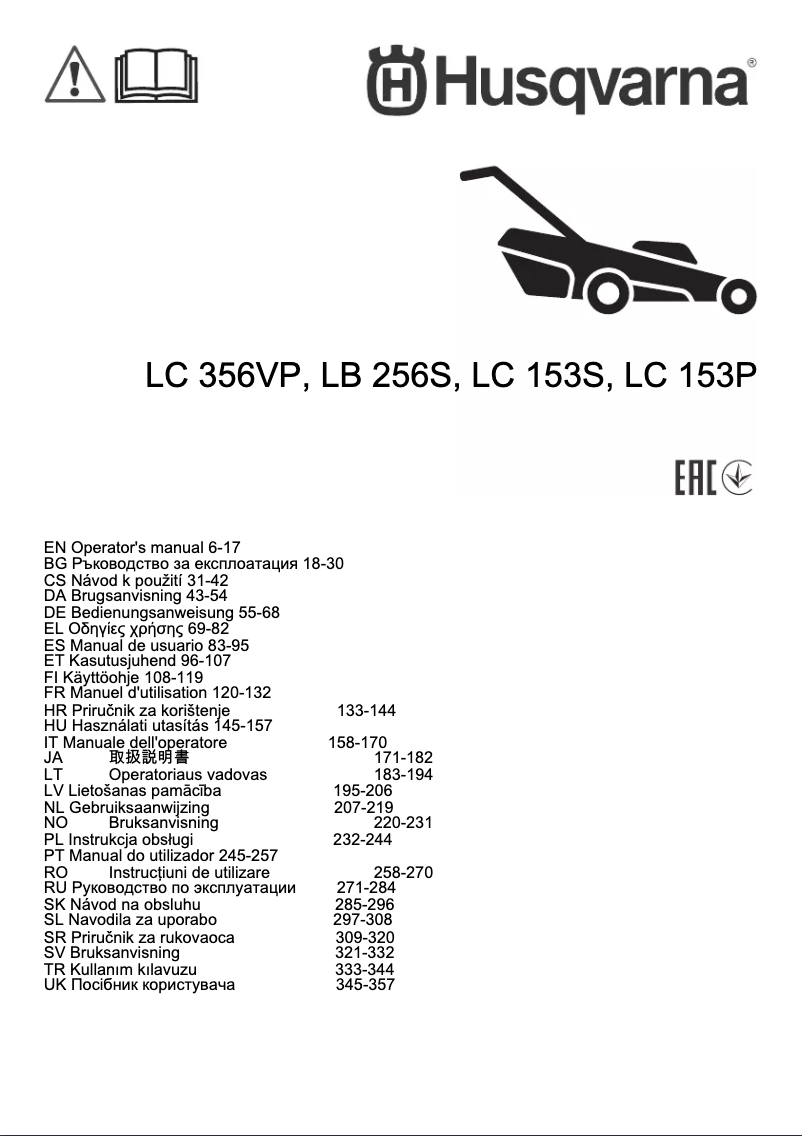 Page n°1 - Manuel utilisateur Husqvarna LC 153P