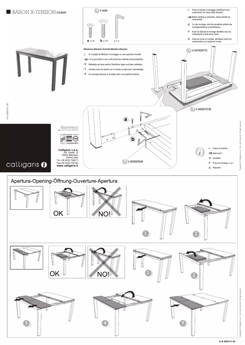 Page 1 de la notice Manuel utilisateur Calligaris .com CS/4059-ML 130