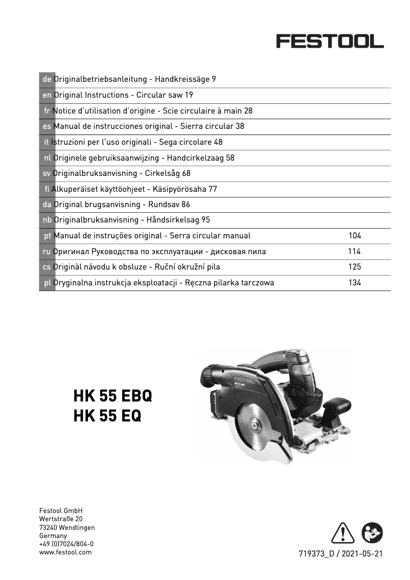 Page 1 de la notice Manuel utilisateur Festool HK 55 EBQ-Plus-FS