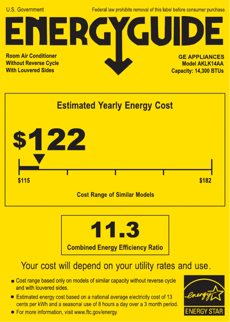 Página 1 del manual Etiqueta energética GE AKLK14AA