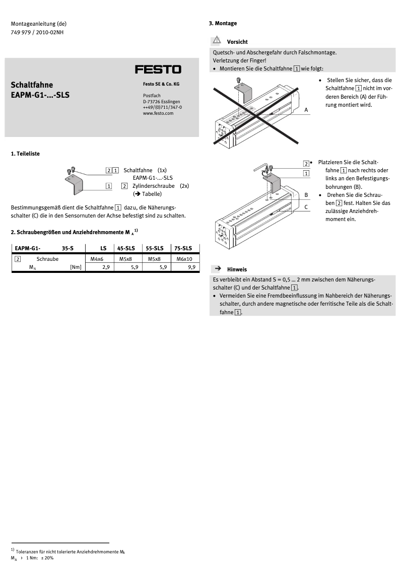 Page 1 de la notice Manuel utilisateur Festo EAPM-G1-45-SLS