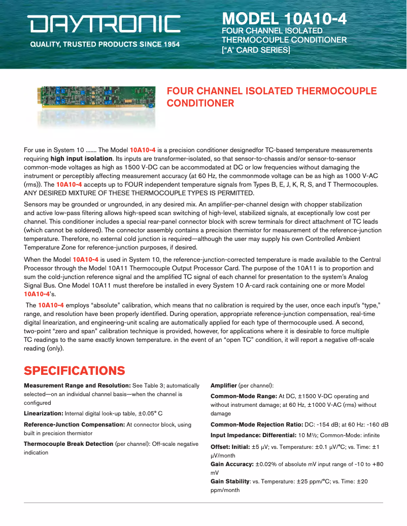Page n°1 - Fiche technique Daytronic 10A10-4