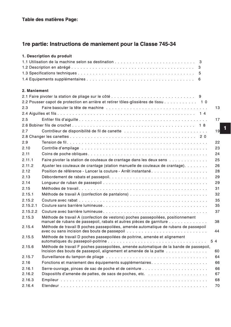 Page 1 de la notice Manuel utilisateur Dürkopp Adler 745-34