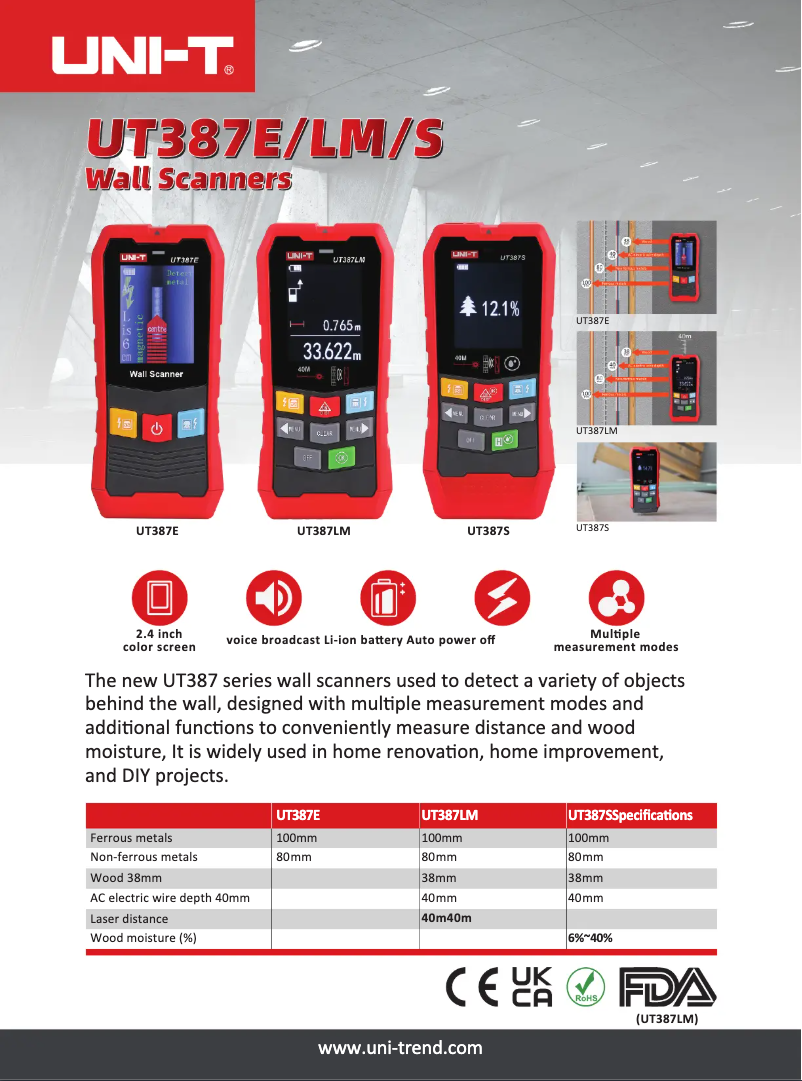 Page 1 de la notice Fiche technique Uni-T UT387S