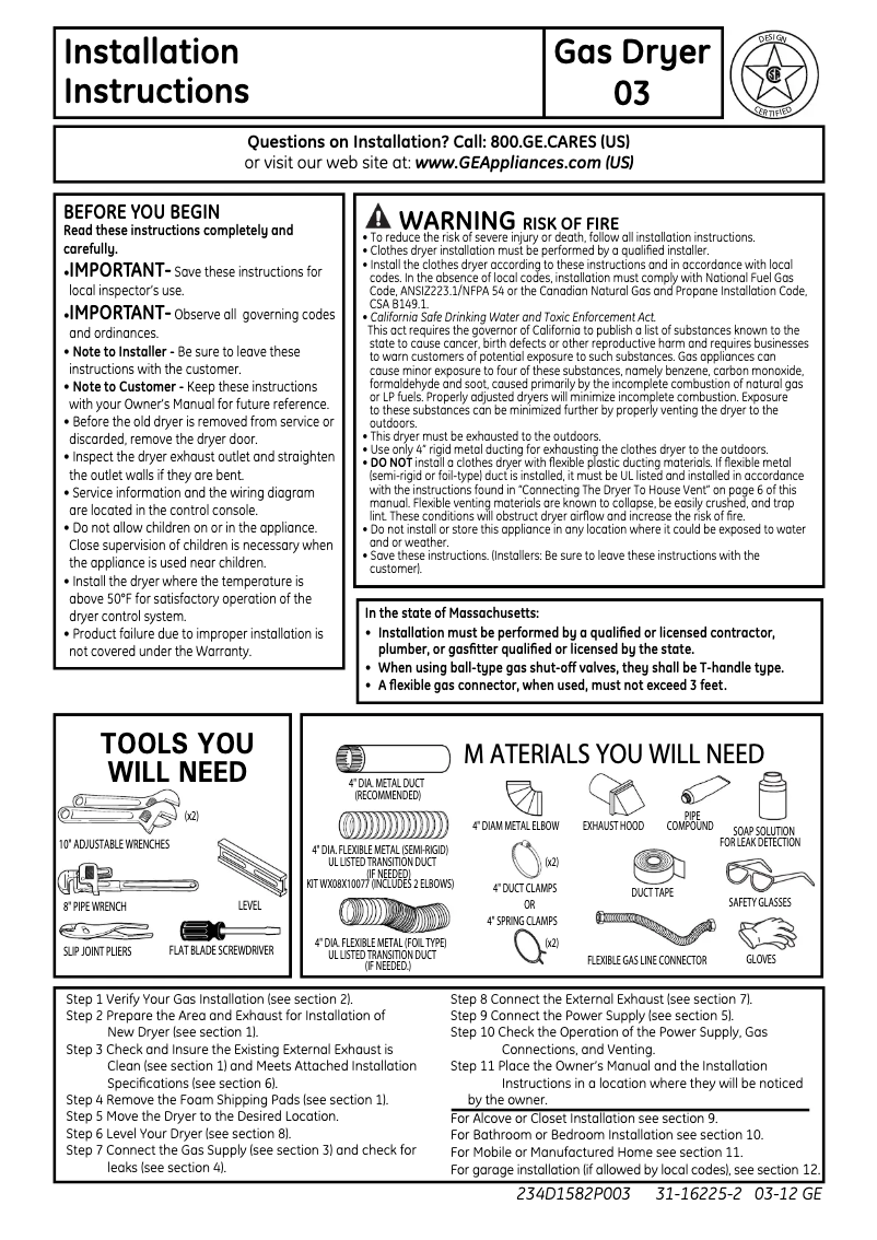 Page n°1 - Guide d'installation GE Profile PTDS650GMWT