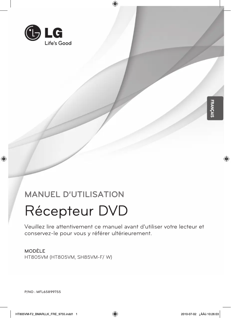 Page 1 de la notice Manuel utilisateur LG HT805VM