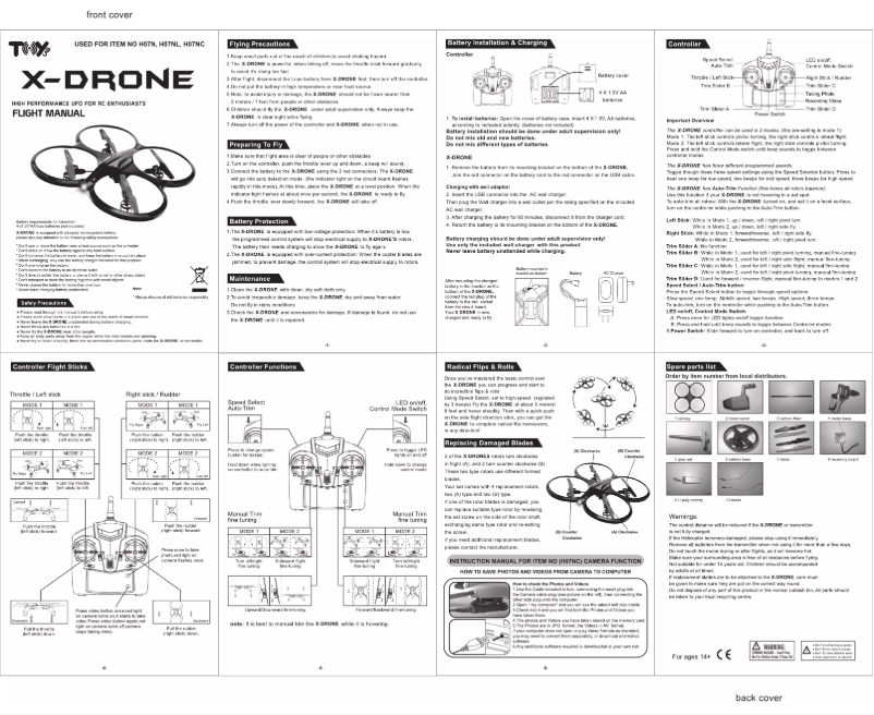 Image de la première page du manuel de l'appareil X-Drone H07NL