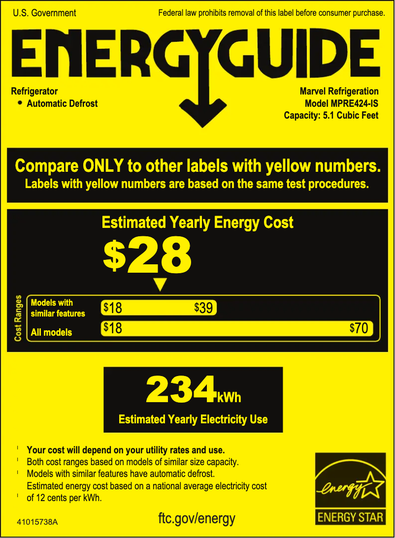 Page n°1 - Label énergétique Marvel MPRE424IS31A