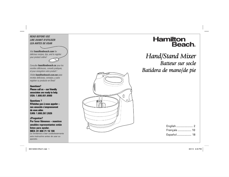 Page 1 de la notice Mode d'emploi Hamilton Beach Power Deluxe 64695N