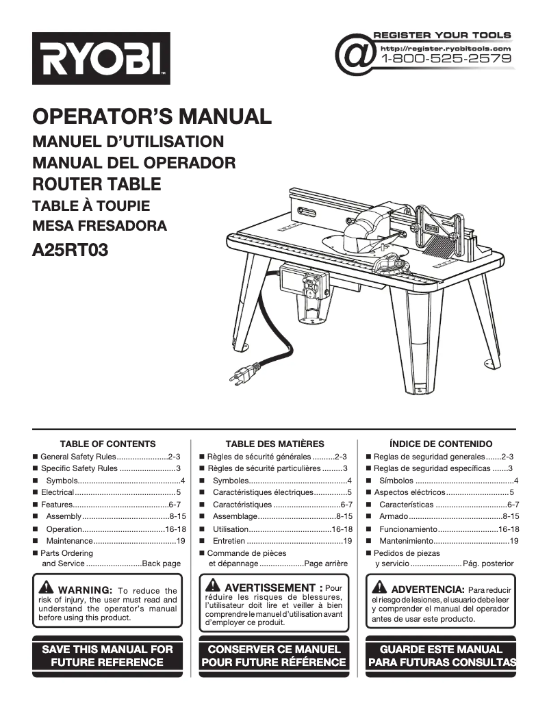 Page n°1 - Manuel utilisateur RYOBI A25RT03