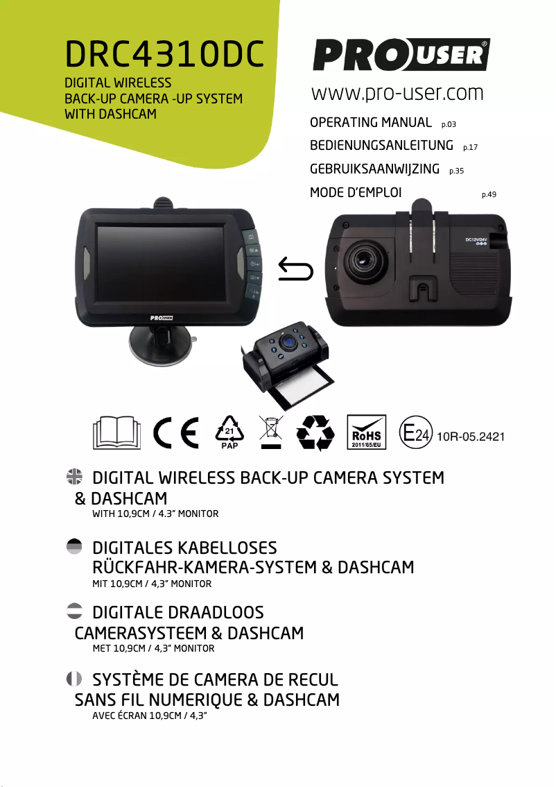 Page 1 de la notice Manuel utilisateur Pro-User DRC4310DC