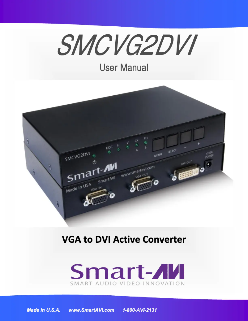 Page 1 de la notice Manuel utilisateur Smart-AVI VGA to DVI Active Converter